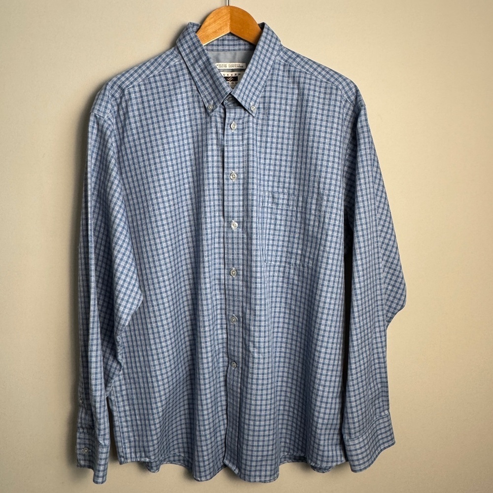 Joseph Abboud Men's Long Sleeve Mini Check Button Up Shirt Blue Size‎ X-Large